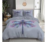 MULERN Juego de Funda Nórdica Reversible Estampada, 200x200cm Mandala Libélula Extra Suave Fundas de Edredón Arte Lineal para Toda la Temporada, Incluye 2 Fundas de Almohada, Azul pálido