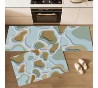 MULERN Juegos de Alfombras de Cocina Arte Abstracto Bloques De Color Ondulados, 2 Piezas Antideslizante Absorbente Lavable, Tapetes Decorativos para Cocina Dormitorio y Salón, 43x75cm+43x150cm