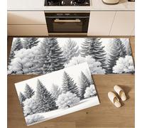 MULERN Juegos de Alfombras de Cocina Arte Paisajístico Bosque De Pinos Nevados, 2 Piezas Antideslizante Absorbente Lavable, Tapetes Decorativos para Cocina Dormitorio y Salón, 40x60cm+40x120cm