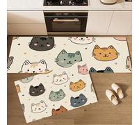 MULERN Juegos de Alfombras de Cocina Dibujo Animado De Gato Lindo Foto De Perfil, 2 Piezas Antideslizante Absorbente Lavable, Tapetes Decorativos para Cocina Dormitorio y Salón, 40x60cm+40x120cm