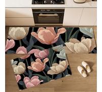 MULERN Juegos de Alfombras de Cocina Flores Vintage Tulipanes Pintados A Mano, 2 Piezas Antideslizante Absorbente Lavable, Tapetes Decorativos para Cocina Dormitorio y Salón, 40x60cm+40x120cm