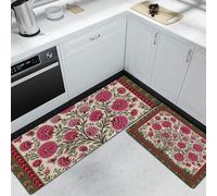 MULERN Juegos de Alfombras de Cocina India Ideología Flores Árboles, 2 Piezas Antideslizante Absorbente Lavable, Tapetes Decorativos para Cocina Dormitorio y Salón, 40x60cm+40x120cm