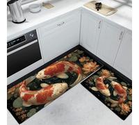 MULERN Juegos de Alfombras de Cocina Tradición Arte Koi Loto, 2 Piezas Antideslizante Absorbente Lavable, Tapetes Decorativos para Cocina Dormitorio y Salón, 40x60cm+40x120cm