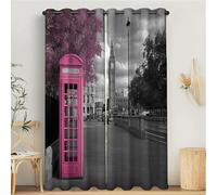 MULERN Opacas Cortinas Dormitorio, Pintado Big Ben Cabina Telefónica, Impresión 3D Aislantes de Frío y Calor Ceniza Cortinas, 117An x 183Al cm, Salon Cocina Estilo Europeo Decorativa con Ojales
