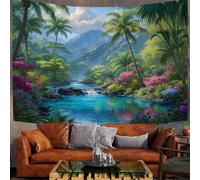 MULERN Tapiz de Pared 100x75cm, Tapices de Tela Paisaje Natural, Tapiz Toalla de Playa Río De Selva Tropical, Tapices Decorativos Artístico para Colgar Dormitorio Sala de Estar (Azur)