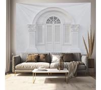 MULERN Tapiz de Pared Grande 200x150cm, Tapices de Tela Retro Arquitectura, Tapiz Toalla de Playa Tallados Persianas, Tapices Decorativos Artístico para Dormitorio Sala de Estar (Blanco)