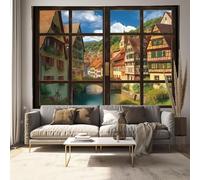MULERN Tapiz de Pared Ventanas Paisaje de Pared Francia Arquitectura Tela Tapiz, Marrón Tapices para Sala Dormitorio Decoración Casa Colgar Mural, Manteles Sofá Cover, 200x150cm