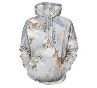 MULERN Unisex Felpe con Cappuccio Stampato Animales De Acuarela 3D Uomo Donna, Maniche Lunghe Hoodies Pull Casual Ropa de Calle Ciervos del Bosque S-6XL con Tasca per Abiti Autunno Inverno