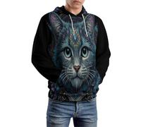 MULERN Unisex Felpe con Cappuccio Stampato Animales De Fantasía 3D Uomo Donna, Maniche Lunghe Hoodies Pull Casual Ropa de Calle Gato Misterioso S-6XL con Tasca per Abiti Autunno Inverno