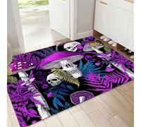 MULERN Zerbini Interni, Hongos Calaveras Plantas Zerbini Morbidi Lavabili, Pop Art Assorbente Antiscivolo a Basso Profilo per Ingresso,Cucina,Animali Domestici,Cani, 60x90cm, Púrpura