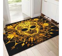 MULERN Zerbini Interni, Telaraña Calavera Zerbini Morbidi Lavabili, Mandala Assorbente Antiscivolo a Basso Profilo per Ingresso,Cucina,Animali Domestici,Cani, 90x150cm, Negro Amarillo