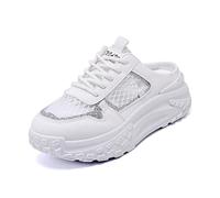 Mules De Malla para Mujer, Zapatillas De Cuña Transpirables Sin Cordones, Moda Y Cómodas, Punta Redonda Cerrada Ideales para El Verano, La Playa O Pasear(White,39 EU)