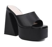 Mules de Plataforma Alta Punta Cuadrada Mujer Tacón de Bloque Grueso Punta Abierta Cómodas Sandalias de Slip On para Bailar y Permanecer de Pie Mucho Tiempo,Negro,41 EU