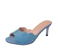 Mules de Tacón Mujer Zapatos Abiertos Sandalias Vestidas Zapatos de Noche | Cuero, Lentejuelas, Strass, Punta Abierta, Borde Festoneado, Talón Fin, Slip-On Enhebrado | Fiesta Noche Ciudad Salida, 01