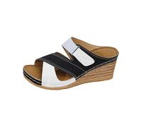 Mules Espartanos Mujer Verano Cuñas Gruesas, Sandalias Punta Abierta, Suela Antideslizante, con Scratch, Claqueta Cómodas y Ligeras, Zapatos Parte Superior Transpirable en Colores Contrastes, Negro