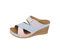 Mules Espartanos Mujer Verano Cuñas Gruesas, Sandalias Punta Abierta, Suela Antideslizante, con Scratch, Claqueta Cómodas y Ligeras, Zapatos Parte Superior Transpirable en Colores Contrastes, Sky Blue