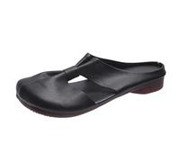 Mules et zuecos Femme de Cuir Elegante Zueco Femme Cómodo Verano Zapatos Planos Elegante Zapatillas Antideslizante Zapato Abierto Verano Confort Basket Legere Casual Mule Slip on Chausson, 01 negro