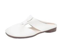Mules et zuecos Mujer de Cuero Zapatillas Bailarinas Tacón abierto Sandalias Punta cerrada Redonda Empeine Plisado Recortes Laterales Slip on à Enfiler Suela plana Flexible para Verano Casual Diario