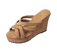 Mules Mujer Compensas Zapatos Suela Gruesa Claquette Plataforma Punta Abierta Verano Sandalias De Playa Tacones Cuña Alto Chanclas Zapatillas Slip-On Enhebrarse Tamaño Grande, caqui, 39 EU