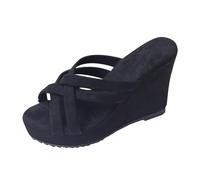 Mules Mujer Compensas Zapatos Suela Gruesa Claquette Plataforma Punta Abierta Verano Sandalias De Playa Tacones Cuña Alto Chanclas Zapatillas Slip-On Enhebrarse Tamaño Grande, Negro , 40 EU