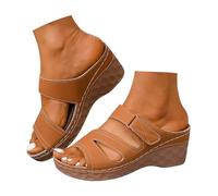 Mules Mujer Tacón Cuña Verano Sandalias Punta Abierta Cómodas Casual para Ocio, marrón, 42 EU
