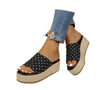 Mules Sandalias Cuñas Mujer Alpargata Plataforma Zapatos de Punta Abierta Cómodo Tobillo Alpargatas Mujer Tacón para Diario Viaje Trabajo Casual, T negro, 40 EU