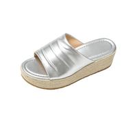 Mules Sandalias Cuñas Mujer Alpargata Plataforma Zapatos de Punta Abierta Cómodo Tobillo Alpargatas Mujer Tacón para Diario Viaje Trabajo Casual, Z Plata, 41 EU
