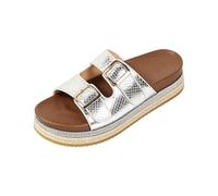 Mules Sandalias Cuñas Mujer Alpargata Plataforma Zapatos de Punta Abierta Cómodo Tobillo Alpargatas Mujer Tacón para Diario Viaje Trabajo Casual, plata, 40 EU
