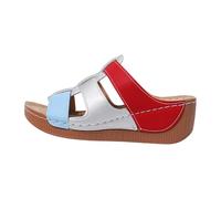 Mules Sandalias Mujer, Claquetas y Zapatos Abiertos de Cuero, Punta Abierta, Bridas Anchas, Cortes Laterales, Suela Cuña, Slip-On Enhebrado | Playa Vacaciones Verano Marche Ciudad Casa, 01 azul