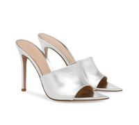 Mules Sexys de Punta Abierta para Mujer, Sandalias de Verano de Tacón Alto Sin Cordones, Zapatos de Tacón de Aguja para Vestidos de Gala con Espalda Descubierta,Plata,36 EU