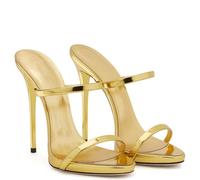 Mules Sexys de Tacón Alto Para Mujer,Sandalias Estilo Stiletto Abiertas y Sin Talón, Calzado Elegante con Tiras para Fiestas Veladas y Ocasiones Formales,Oro,42 EU