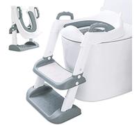 MULEVIP Adaptador WC Niños,Reductor Portatil Orinal Asiento Baño Inodoro con Escalera, Ajustable, Plegable, PU Cojín Acolchado, Antideslizante, para Inodoros en Forma de V, U o O, Blanco