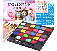 MULEVIP Body Paint,Pinturas Cara Kit de Maquillaje de 30 Colores,Pintura Facial con 50 Plantillas y 10 Pinceles,400 Gemas,Maquillaje de Halloween,Colores de Pintura Corporal,Fiesta Pascua Halloween