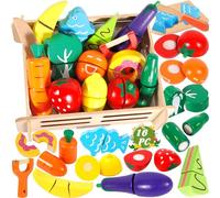 MULEVIP Frutas y Verduras Juguete,Verduras Comida Madera Juguete para Cocina,Comida de Juguete con Velcro,Accesorios Cocina Juguetes de Madera,Alimentos Juguetes Cocinita Regalos para Niños, 3+ años