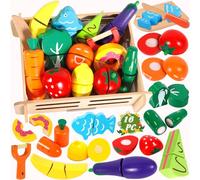 MULEVIP Frutas y Verduras Juguete,Verduras Comida Madera Juguete para Cocina,Comida de Juguete con Velcro,Accesorios Cocina Juguetes de Madera,Alimentos Juguetes Cocinita Regalos para Niños, 3+ años