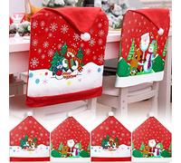 MULEVIP Fundas Sillas de Comedor Navideñas Pack 4 Fundas para Sillas,Silla con Gorro de Papá Noel,Navidad Decoración Fundas Protectoras,Decoraciones Navideñas,Fundas para sillas de Navidad - 60 ×50cm