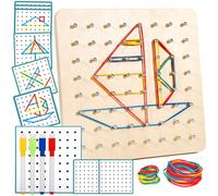 MULEVIP Geoboard de Madera, Juguete Montessori para la Motricidad, 47 Tarjetas de Patrones y 50 Elásticos Juguetes Educativos para Niños a Partir de 3 Años, Juegos Montessori 2 Años, Juego Mental