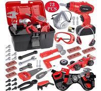 MULEVIP Herramientas Juguete con Taladro Eléctrico Juguete 73 Piezas Caja Herramientas Juguetes,Caja Herramientas Juguetes Niños,Juegos Educativos,Juego de construcción de Herramientas de Juguete