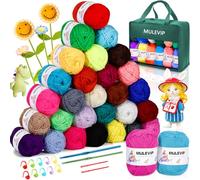 MULEVIP Lanas para Tejer 30 Colores Lanas para Crochet,Lana Crochet,Ovillos de Algodon para Crochet,con Ganchos de Ganchillo Hebillas Marcadoras,Ovillo Lana para Tejer para DIY Tejido