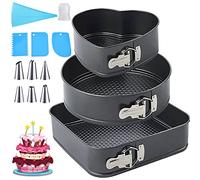 MULEVIP Molde Tarta Desmontable,Moldes Reposteria Set de 3 Piezas Molde Tarta 22/24/26cm,Antiadherente y a Prueba de Fugas Moldes redondos,con Boquillas para Manga Pastelera Set Raspadores para Tartas