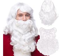MULEVIP Peluca Papá Noel,Barba para Adulto de Papá Noel,Peluca de Santa,Peluca y Barba Navidad Utiliza en jJegos de rol Navideños y en Disfraces de Papá Noel (Blanco)