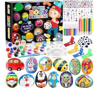 MULEVIP Piedras Para Pintar,Pinturas Creativas con 12 Rocas y 24 Pinturas,Juego de Pintura de Piedras Que Brillan En la Oscuridad,Manualidades Niños,Creativa Kit Pintura Niños de 3 4 5 6 7 8 Años