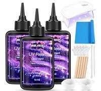 MULEVIP Resina UV Transparente 300g para Joyería y Artesanías - Kit con Lámpara UV y Almohadilla de Silicona para Principiantes