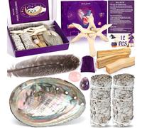 MULEVIP Salvia Blanca,Palo Santo,Salvia Blanca para Quemar,Concha de Abulón 11cm,Pluma Larga,Piedra de Cristal,Soporte de Trípode,Palo Santo Limpieza Energética,Elimina Las Energías Negativas