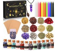 MULEVIP Suministros de Brujería, Oración, y Magia, 52 Pcs, Kit de Hechizos, Mini Piedras Naturales, Hierbas Secas y Velas Mágicas de Colores