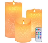 MULEVIP Velas LED,Vela Sin Llama Patrón Hueco,3 Luces LED de Vela Control Remoto,con Control Remoto Y Temporizador para Decoración de Fiesta en Casa Regalos del Festival del Banquete