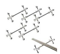 MULHUE - Juego de 6 palillos de acero inoxidable para soporte de palillos y cuchillos (plateado)