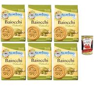 Mulino Bianco Baiocchi Pistacchio, galletas con pistachos y masa quebrada, ideal para desayuno o aperitivo, sin aceite de palma 240 g + lata italiana gourmet Polpa di Pomodoro de 400 g