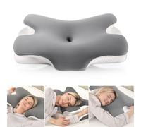 MULISOFT Almohada Cervicales y Cuello, Almohada Cervical de Espuma Viscoelástica, 2 en 1 Almohada Ergonómica Mariposa para Dormir de Lado, Boca Arriba y Boca Abajo, 67x36x10/12 cm, P-105 Gris
