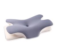 MULISOFT Almohada Cervicales y Cuello, Almohada Cervical de Espuma Viscoelástica, 2 en 1 Almohada Ergonómica Mariposa para Dormir de Lado, Boca Arriba y Boca Abajo, 67x36x10/12 cm, P-105 Azul